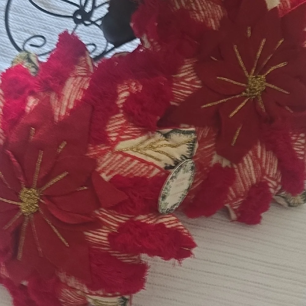 Holiday Time Red and Gold Poinsettia Two Pillow